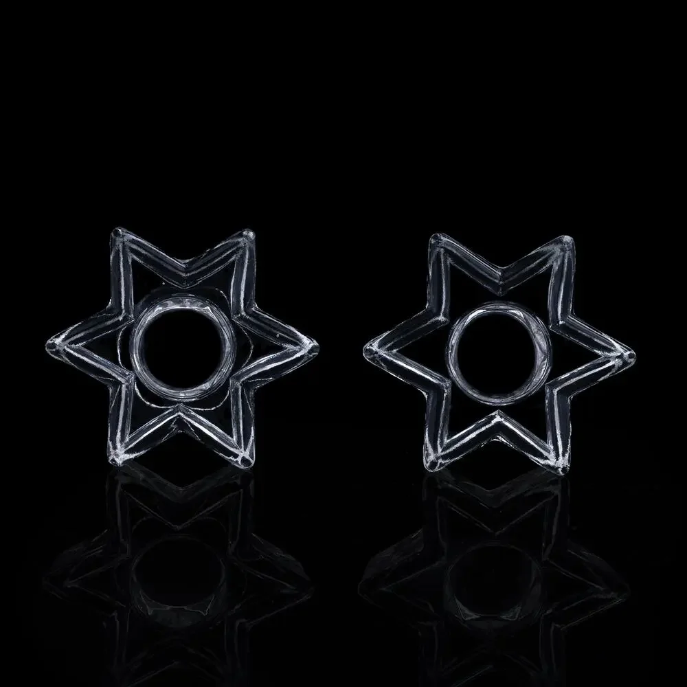 Vintage Anchor Hocking Clear Pressed Glass Star Candle Holders Set of Two - EUC
